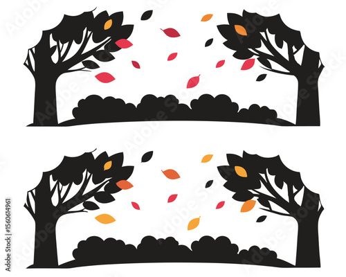 Autumn tree vector art featuring a natural silhouette illustration with decorative fall leaves and branches
