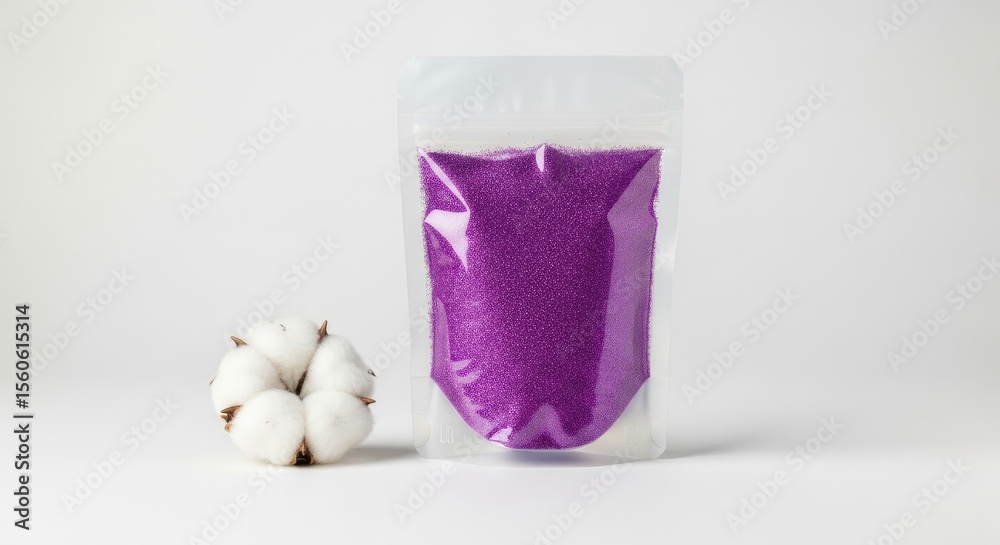 Obraz premium Vibrant Pouch Packaging Purple Glitter Cosmetic Product Mockup