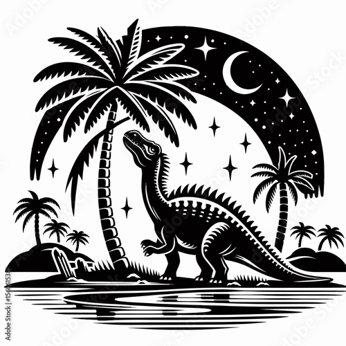 Lambeosaurus Resting Under a Prehistoric Palm Tree