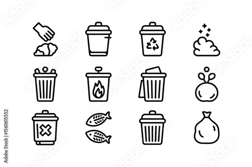 Trash bins recycling disposal and waste management icons trash can garbage bin