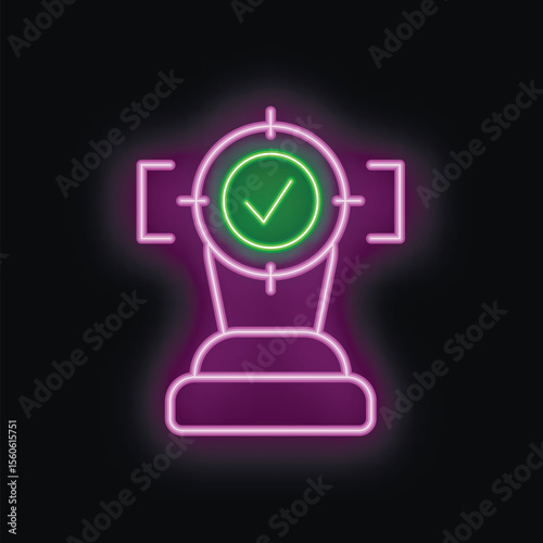 Neon sign representing achieving a business goal with a check mark in a target