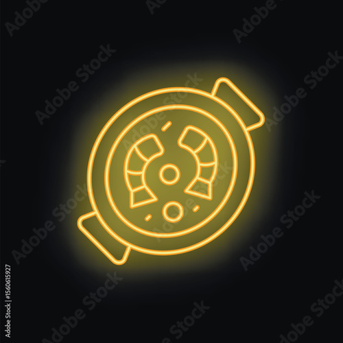 Yellow neon sign of roulette wheel spinning, concept for casino, gambling, entertainment and luck