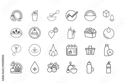 Healthy Eating and Nutrition Line Art Icons Set – Vector Collection of Organic Food Diet Superfoods and Wellness Symbols