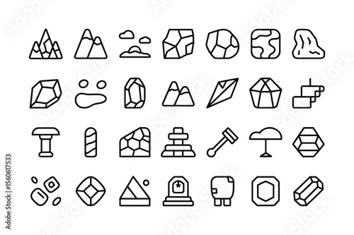 Mountain crystal rock stone gem mineral object icons vector
