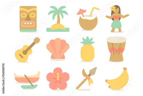 Hawaiian elements vector illustration - tropical design for cards and posters in flat style