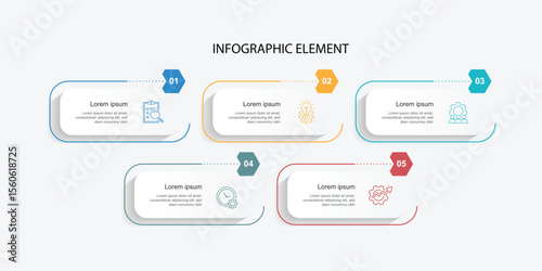 Vector infographic template element. 5 step journey with icons. Workflow layout, information graphic, presentation template.