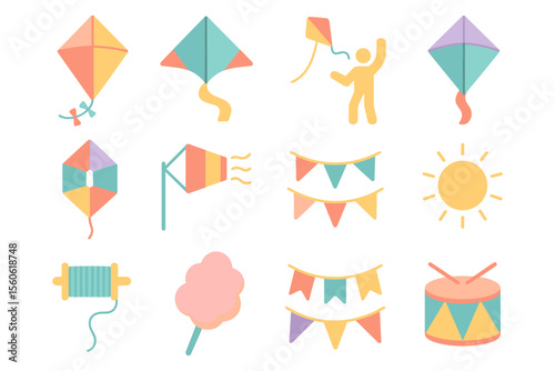 Kite festival vector illustration: flat design for summer party poster or card