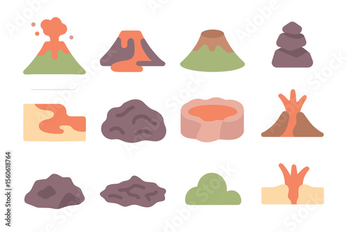 Volcano collection vector illustration: flat style for educational posters and graphics