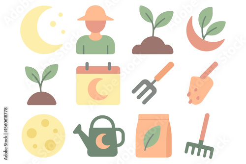 Gardening and lunar phases vector illustration for educational design