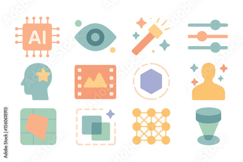 Innovative technology icons: flat vector illustration for ai and digital concepts
