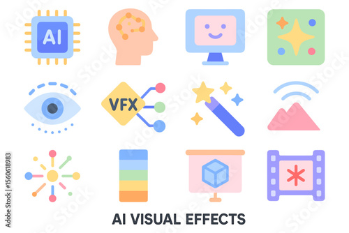 Ai visual effects vector illustration - technology icons for digital design, flat style