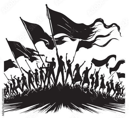 Crowd raising flags in protest people demonstration