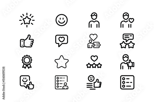 Star thumbs up happy face medal chat bubble list person heart vector