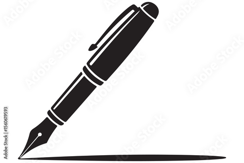 Black fountain pen vector minimalist silhouette icon illustration with white background
