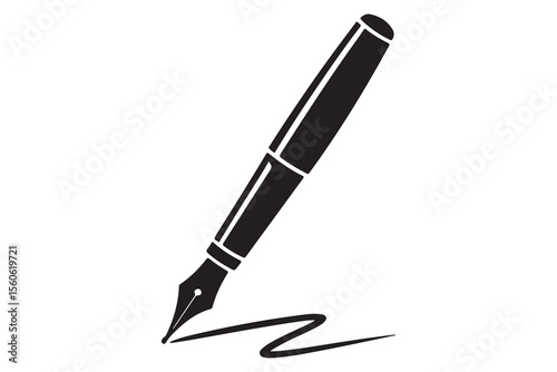 Black fountain pen vector minimalist silhouette icon illustration with white background
