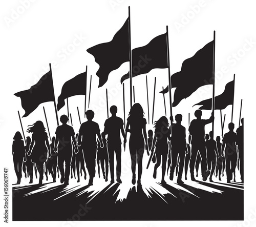 People marching with flags crowd protest