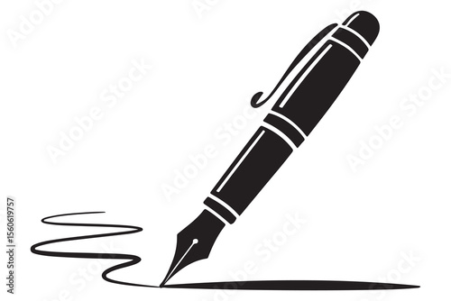 Black fountain pen vector minimalist silhouette icon illustration with white background
