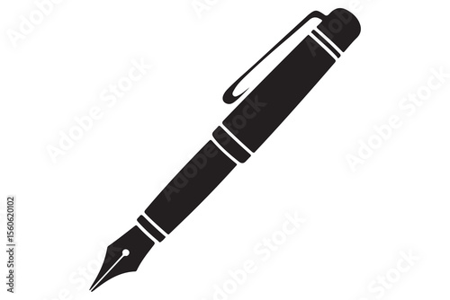 Black fountain pen vector minimalist silhouette icon illustration with white background
