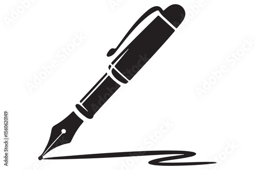 Black fountain pen vector minimalist silhouette icon illustration with white background
