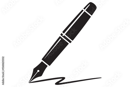 Black fountain pen vector minimalist silhouette icon illustration with white background
