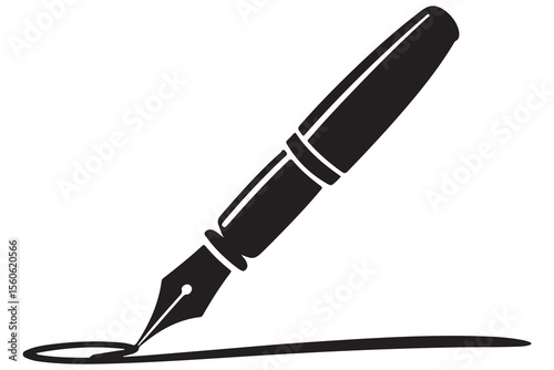 Black fountain pen vector minimalist silhouette icon illustration with white background
