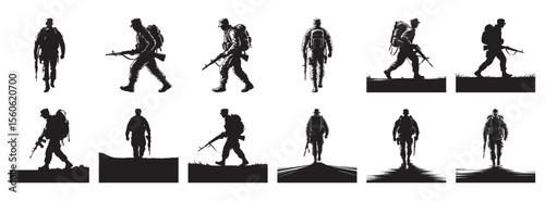 Soldiers marching with rifles and backpacks military army