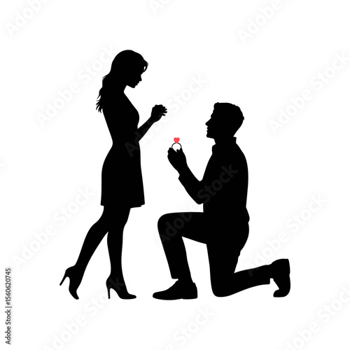 Silhouette of Love: A romantic scene of a man kneeling to propose to a woman, their silhouettes telling a story of love and commitment.