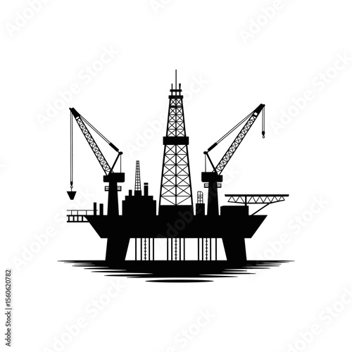Offshore Oil Rig Silhouette: A bold, stark silhouette of an offshore oil rig stands against an empty sky, a symbol of the energy sector and industry.