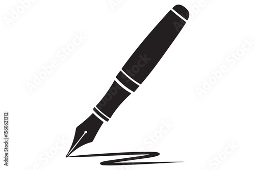 Black fountain pen vector minimalist silhouette icon illustration with white background
