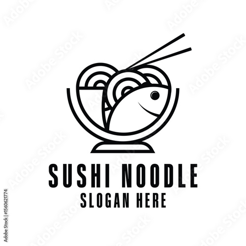 sushi noodle logo design concept with poke and chopstick icon