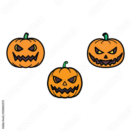 Spooky Halloween pumpkin jack-o'-lanterns with scary faces, perfect for autumn holiday celebrations