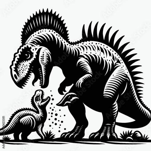Maiasaura Feeding Her Young in a Prehistoric Nest