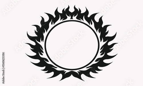 Flaming circle silhouette design – black tribal fire frame vector art.