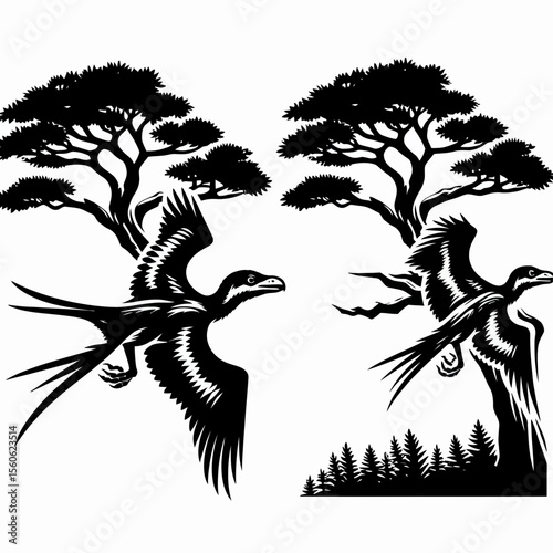 Microraptor Gliding Gracefully from a Tree in the Prehistoric Forest