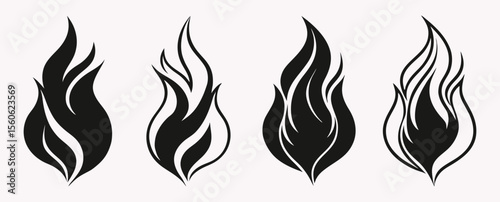 Tribal flame silhouette design - black fire vector symbols and decorations