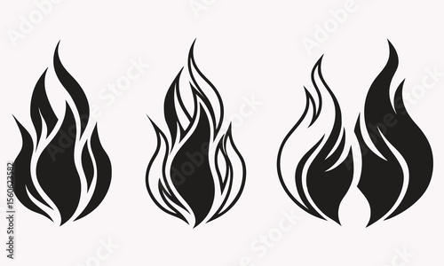 Tribal flame silhouette design - black fire vector symbols and decorations