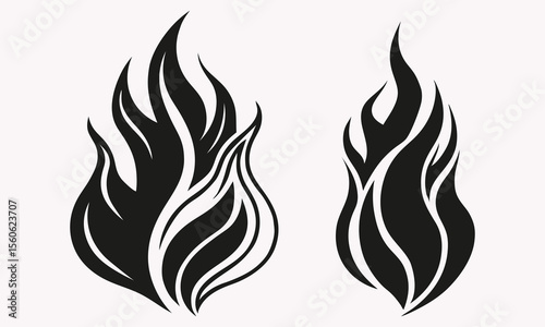 Tribal flame silhouette design - black fire vector symbols and decorations