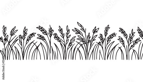 Continuous one single minimal line drawing rice plant 