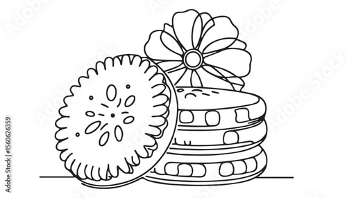 Continuous one single minimal line drawing cookies