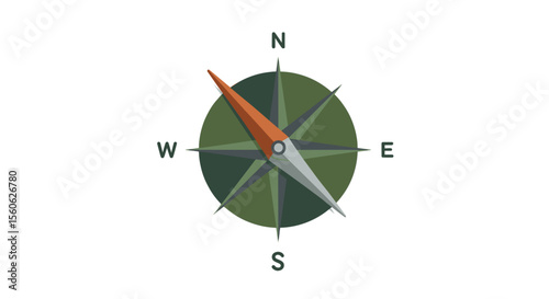 Compass with wooden and green details in minimalist rustic style