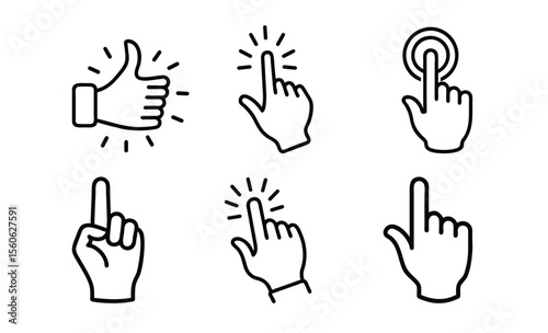 Hand cursor icons isolated on white background