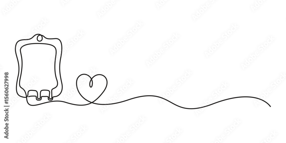 Fototapeta premium Continuous single line drawing of iv bag - medical equipment. Blood medical bag, iv bag, Medicine, clinic and health care symbol. Vector illustration