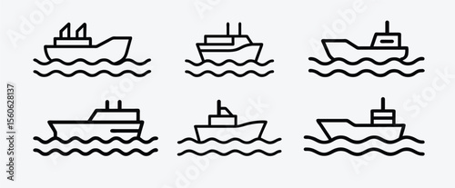 A set of cargo ship icons isolated on white background