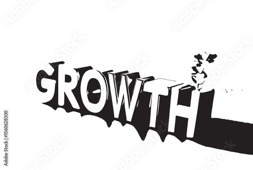 Growth Symbolic 3D metal letters sprout a small plant depicting progress development and business expansion with a sleek