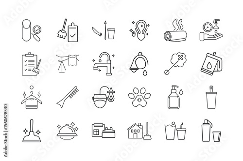 Hygiene and Cleanliness Icon Set – Sanitation Hand Washing Personal Care Cleaning Tools and Disinfecting Essentials
