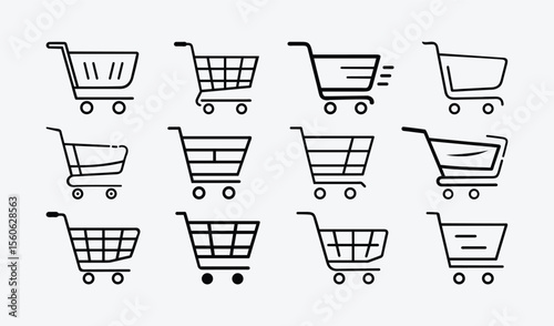 Various shopping cart icons isolated on white background