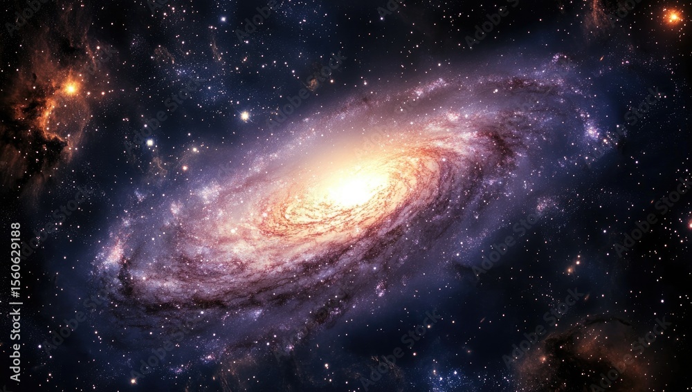 Naklejka premium Spiral galaxy in deep space, vibrant colors, swirling arms