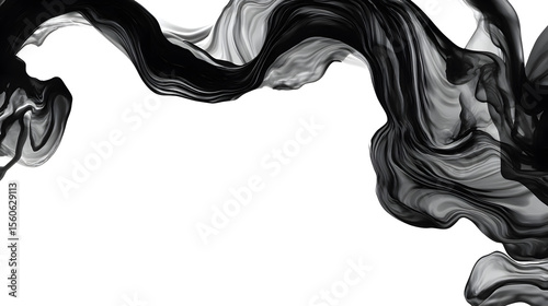 Abstract black smoke flowing from the left side on white background — high contrast concept for design or metaphoric visual.