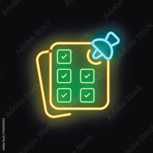 Neon style icon checklist representing completing tasks successfully