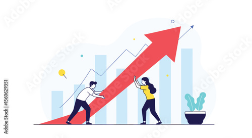 Teamwork Driving Business Growth Upward Arrow Chart Success